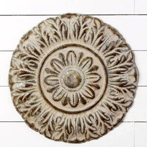 Beautiful Floral embossed Tin wall hanging with distressed finish - 20 inch